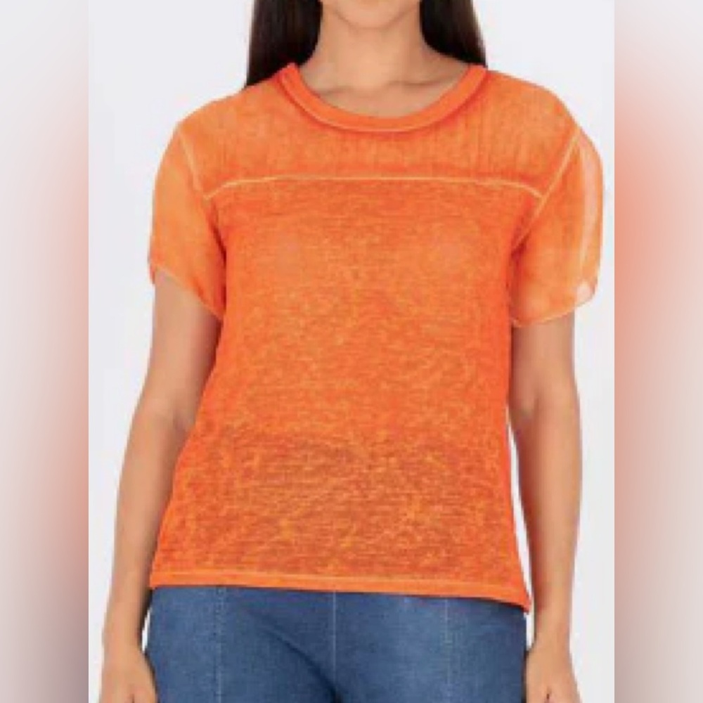 Made In Italy Linen‎ Silk Orange Top Blouse T-shirt Super Lightweight Sz M